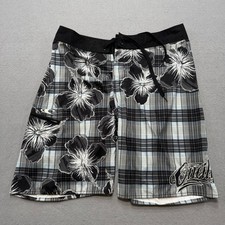 O'Neill Board Shorts Men's 34 Black Gray Plaid Floral Swim Trunks Surf Summer