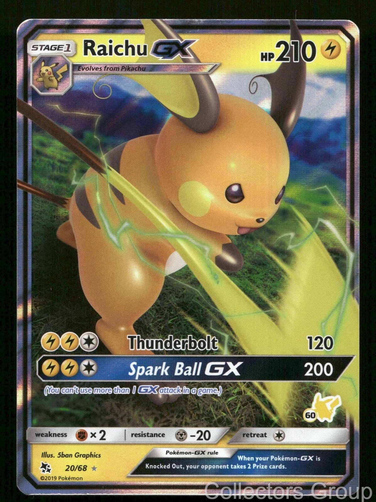 RAICHU GX 20/68 HOLO GX RARE HIDDEN FATES POKEMON NEAR MINT
