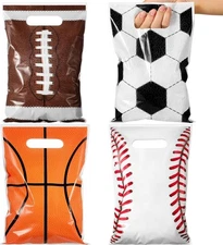 100 Pcs Football Sports Party Favor Bags Soccer Candy Gift Plastic Goodie Treat 