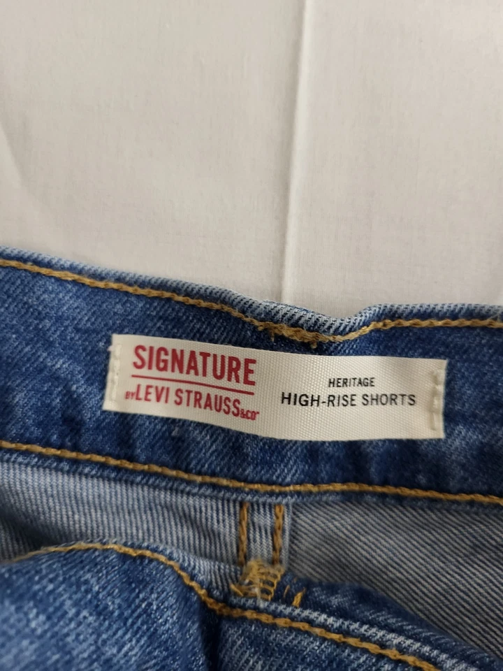 Pantalones Cortos Para Mujer Levi Strauss Talla 15 Azul Jean Denim Firma Tiro Alto Rsw Dobladillo Foto 4 de 4