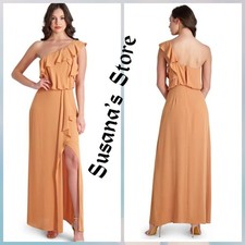 NWT BCBG MAXAZRIA SIZE 0 Dahlia Ruffled One Shoulder Front Slit Gown Dress 298