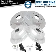 Front Rear Posi Metallic Brake Pad Performance Drilled Slotted Rotor