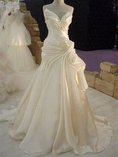 Satin Mermaid Wedding Dresses V Neck Full Length Elegant Ruching Bridal Gown