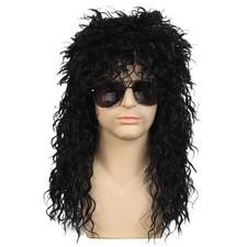 80s Halloween Costumes Punk Rocker Wig mullet wig Long Black Curly hair Cospl...