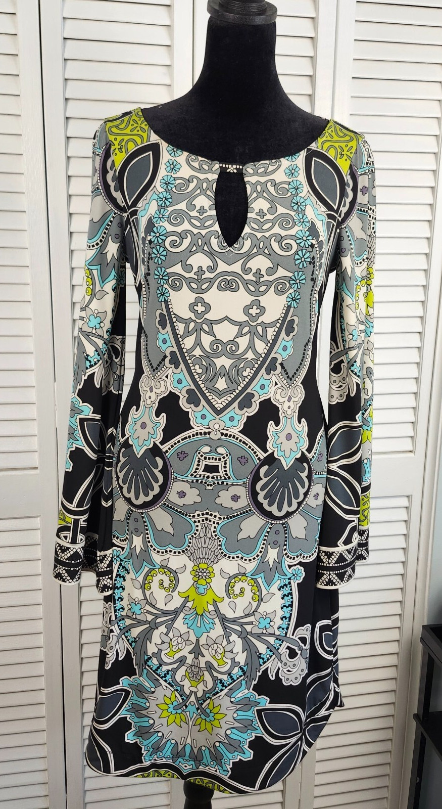 Hale Bob Dress XS Kimono Sleeve Keyhole Back Strappy Retro Mod Stretch Designer