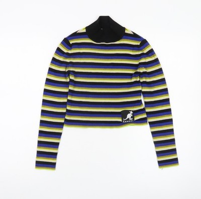 Kangol x H&M Damen Strickpullover mehrfarbig gestreift Stehkragen Größe S