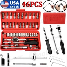 46x 1/4" Drive Socket and Ratchet Set Wrench Bits Car Repair Tools Tool Kit Auto