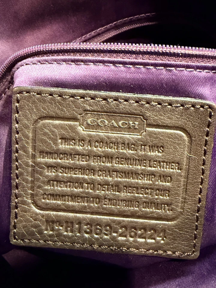 Coach Madison Phoebe Pebble Leather Brown Bag Purple Liner - Image 2 of 4