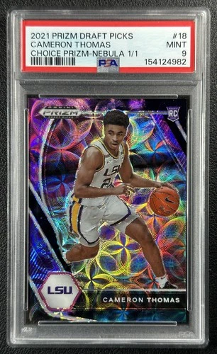 CAMERON THOMAS PSA 9 2021 PANINI PRIZM DRAFT PICKS #18 ROOKIE CHOICE NEBULA 1/1