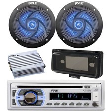 Pyle Marine CD Radio, Amp, 2x 5.25" 180W Blue Flash LED Speaker, Cover Black