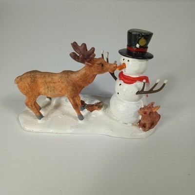 Lemax Christmas Village ''Snack Time'' Figurine Snowman & Reindeer & Bunny 4''