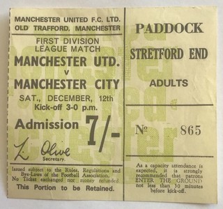 Manchester United V Manchester City 1970 71 Rare Ticket Stub