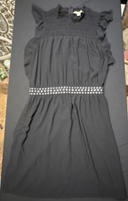Michael Kors Black Chiffon Flutter Sleeve Studded Waist Dress Womens Size M