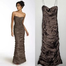NWT Teri Jon Rickie Freeman Taffeta Silk Ruched Gown Maxi Satin Gown Women's 4