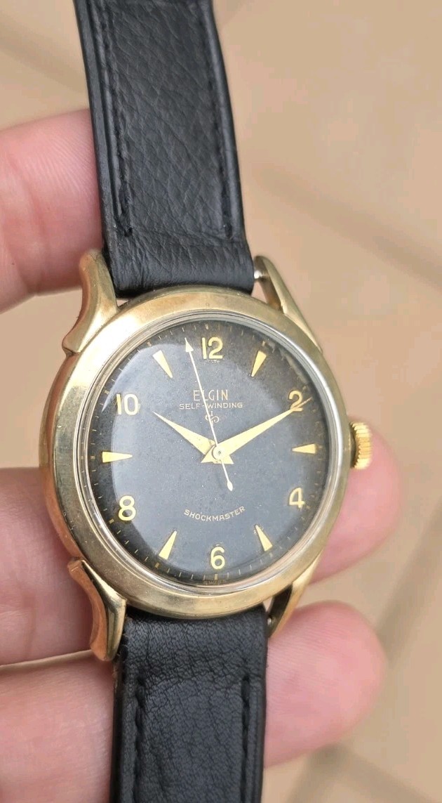 Vintage Elgin Automatic Shockmaster Rare Black Dial Cal 643 Ref 6825 Men's Watch