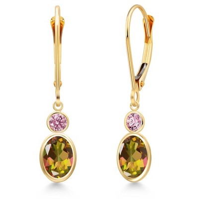 14K Yellow Gold Mango Mystic Topaz and Pink Lab Grown Diamond Dangle Earrings