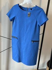 NWT Ann Taylor Short Sleeve Ponte Zipper Pocket Shift Dress Blue Size XXSP