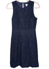 JCREW Women Size 4 Navy Floral Lace Crew Neck Sleeveless Sheath Dress