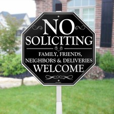 No Soliciting Sign for House, 10" x 28" No Solicitors Sign with Stake - Home ...