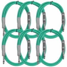 SEISMIC AUDIO New 6 PACK Green 1/4" TS 3' Patch Cables - Guitar - Instrument