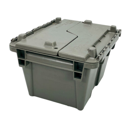 LewisBins+ 70 Lb Load Capacity Gray Plastic Attached-Lid Security Ties Container - Afbeelding 1 van 11