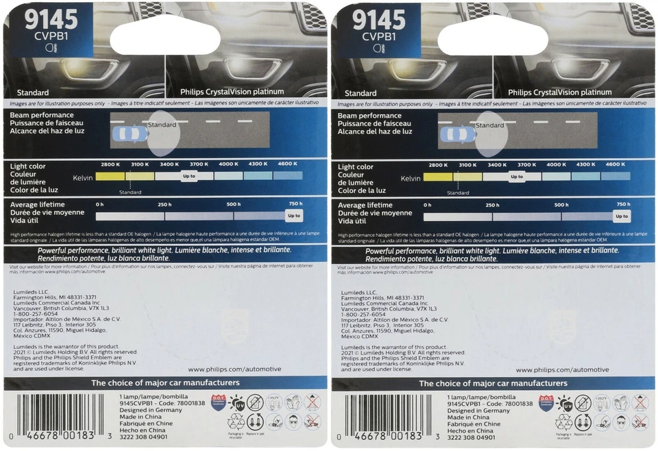 Philips Crystal Vision Platinum H10 9145 45W duas lâmpadas farol de neblina substituir upgrade - Imagem 3 de 4