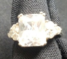 925 Sterling Silver CZ Princess Cut Emerald Cut Side Stones Ring Size 6.25