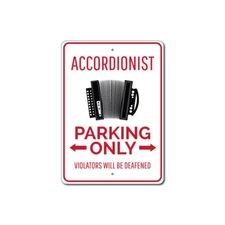 Accordionist Parking Sign Custom Accordion Musician Aluminum Metal Decor Sign