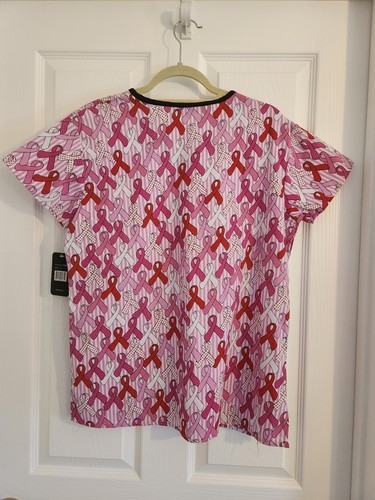 Just Love Pink Women's Scrub Top Size Small Breast Cancer ribbon New with Tag - Picture 4 of 5