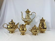 Rare Vtg Collectible Porcelain Tea Set HAND MADE 22K GOLD USSR Golden Rose WJ1