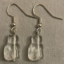 CLEAR SITTING KITTY CAT EARRINGS, SM - Glass Beads with SS Ear Wires
