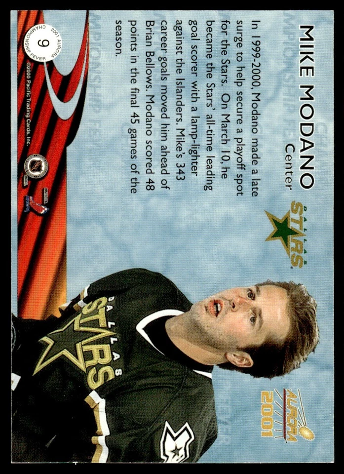 2000-01 Pacific Aurora Championship Fever Mike Modano /221 Dallas Stars #9 - Image 2 of 2