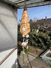 Beiges  Muschel Windspiel Mobile Keramik Bambus Gartenkeramik Gartenstele