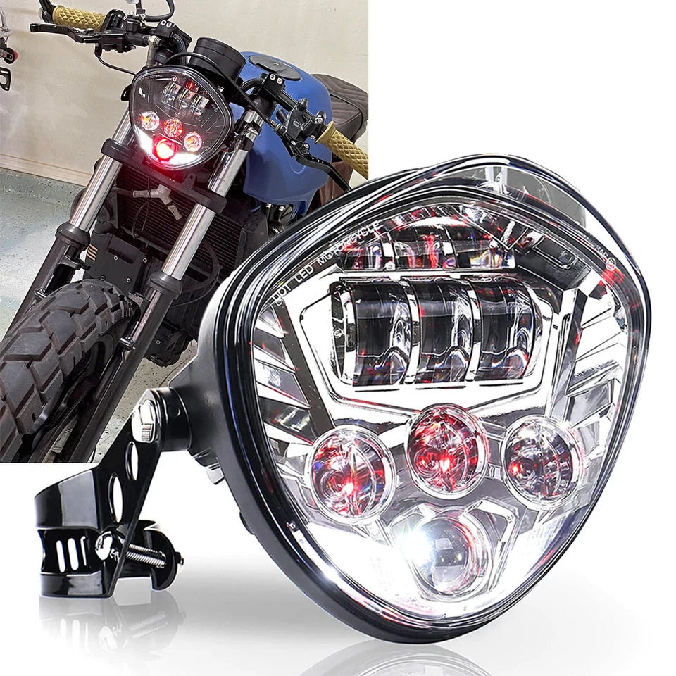 For K75 R100 Bobber Cafe Racer 7" LED Headlight Hi/Lo Beam Red DRL w/ Bracket - Image 2 of 4