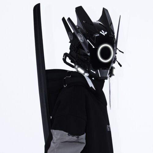 Futuristische Cybermaske mit LED-Leuchten für Cosplay und Techwear Mode - Bild 4 von 80