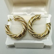 Large Spiral Gold Tone Hoop Earrings, 1 1/2 Inch, Estate