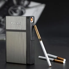 100s Size Cigarette Case Tobacco Box Electric Lighter Windproof USB Rechargeable