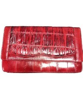 Vintage Genuine Red Eel Skin Clutch Purse With Removable Strap 80s Retro Glam