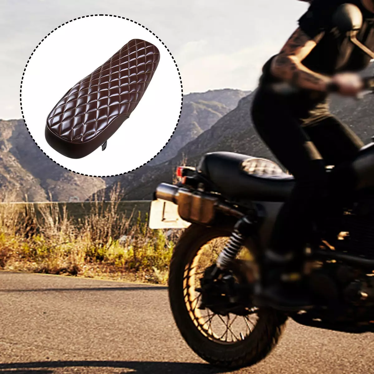 Brown Leather Motorcycle Rennfahrer Seat Flat Saddle for