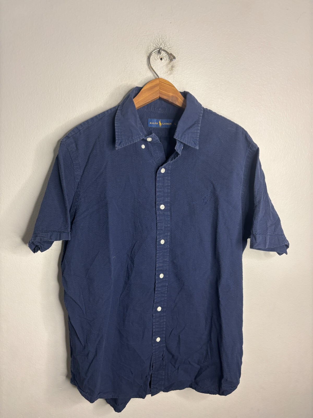 Polo Ralph Lauren camicia uomo grande blu a quadri pony classica manica corta 6203