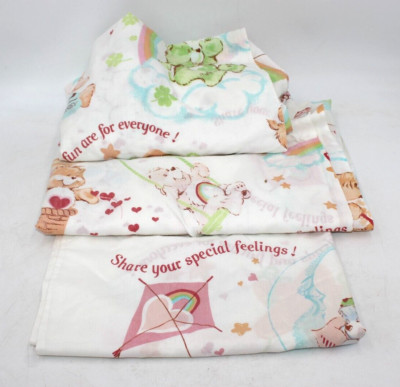 Vintage 1982 Care Bear Twin Fitted & Flat Sheet Pillow Case 3pc Set (Bad Elastic