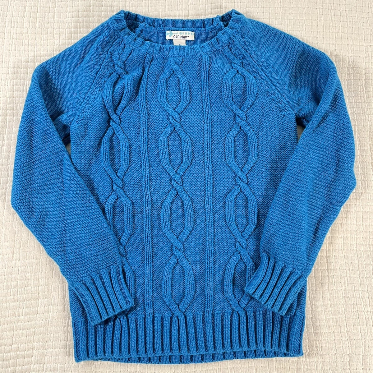 Old Navy Girls Medium Size 8 Teal Cable Knit Sweater Pullover Cozy Knit Ribbed