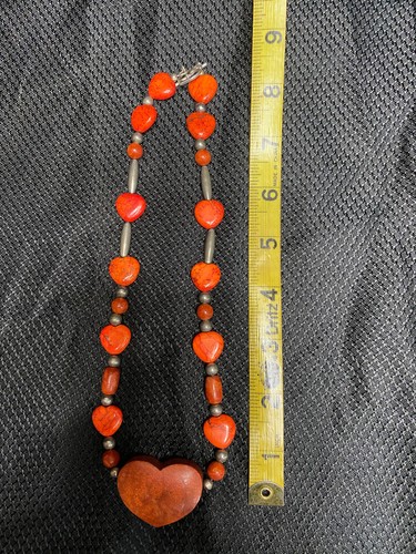 Vintage Schmuck Rot Jaspis Stein 925 Perlen Herz Halskette - Bild 3 von 4