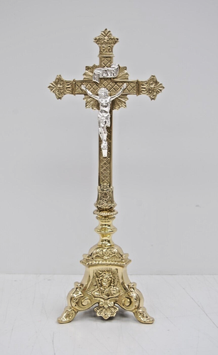 + Paar Messing Altar Kerzenständer mit Altarkreuz, Jesus, Maria Josef + #801sh - Bild 15 von 16