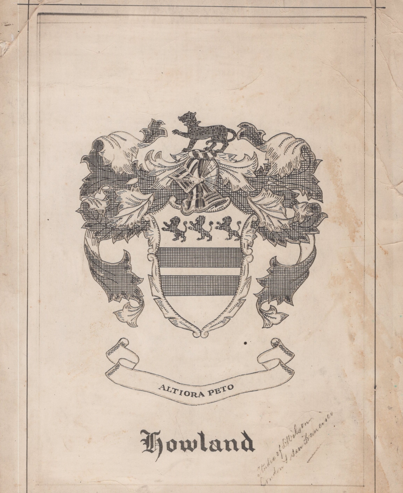 Washington D.C. 1930 Howland Family Escudo de armas altiora peto Foto original