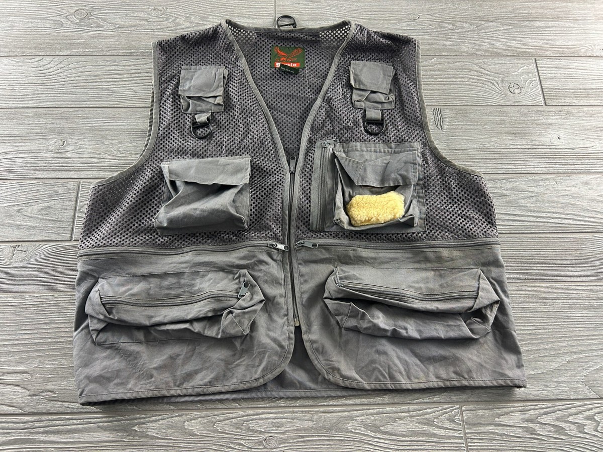Vintage Garcia Grey Mesh Fishing Vest w/ Lambskin Patch Multi
