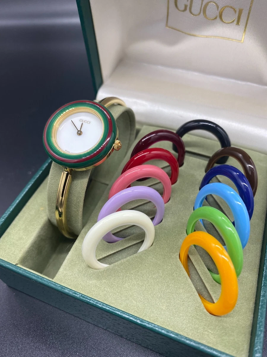 Gucci Change Bezel 12 Colors White / Gold Dial Women Watch in Box