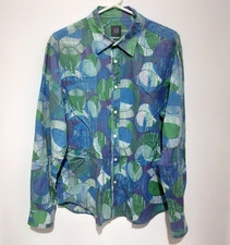 Armani Exchange Dress Shirt Mens Blue  Green Stripes Circle Long Sleeve Size XL