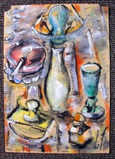 AQUARELL / TUSCHE Gemälde "SCHREIBTISCH-KOMPOSITION" BODO FRANCKE Berlin 1918-77