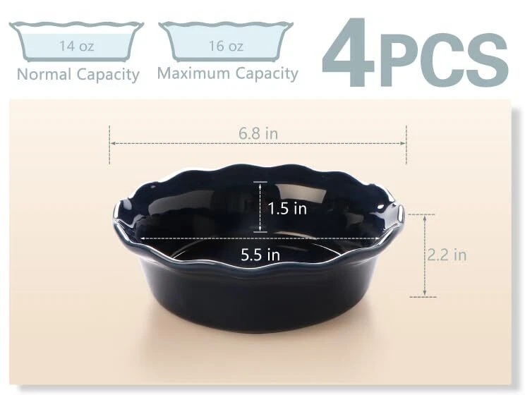 Mini-Pie-Pfanne Keramik 473 ml 4 Stück klassische Kuchenteller für Dessert Ma... - Bild 4 von 4